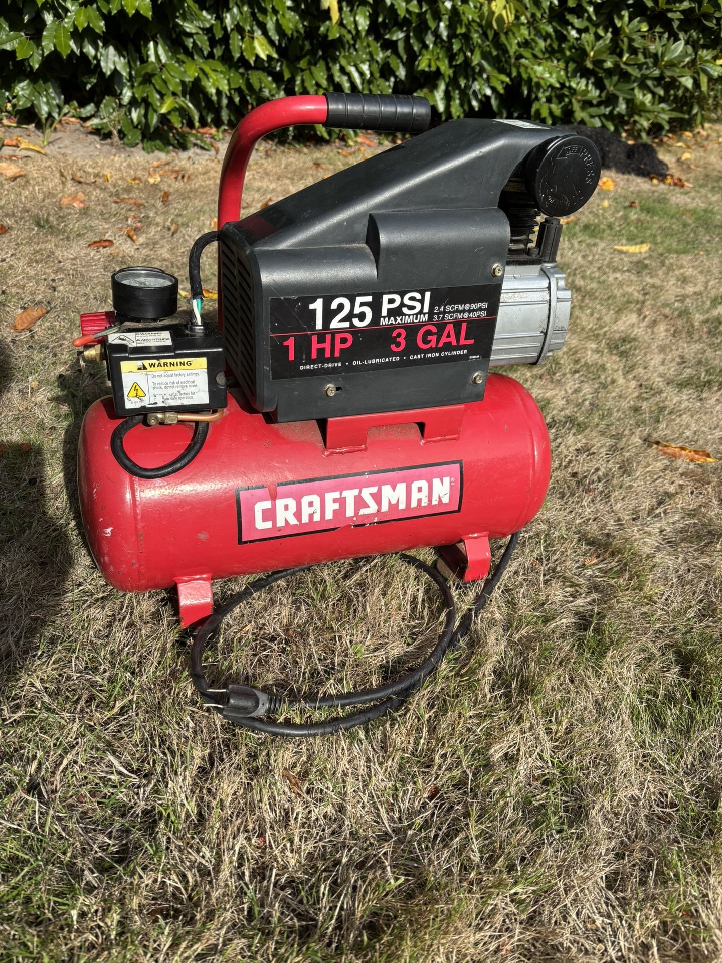 Air Compressor. Craftsman 125psi/1HP/3Gal