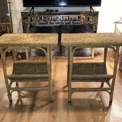 2 Wicker End Tables With Magazine Holders