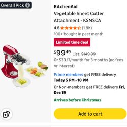 Brand new Kitchen Aid Vegetable Sheet Cutter