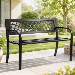 Outdoor Bench,46 inches Metal Garden Bench for Outdoors, 480 lbs Load Capacity Bench, Outdoor Garden Park Bench with Backrest and Armrests, Patio Benc
