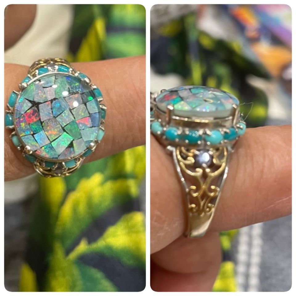 925 SS RING OPAL N TURQUOISE 7
