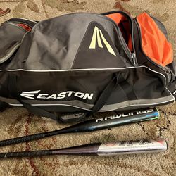 Easton wheeled baseball bag and bats*