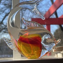 Vintage Murano Art Glass Tropical, Fish, Circa 1960s Orange Red Yellow