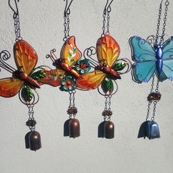$20 For Everything Or $5 Each Butterfly 🦋🦋🦋🦋 Wind Bell Chime Garden Decor Interior Decor Metal Glass Blue Red Wire 