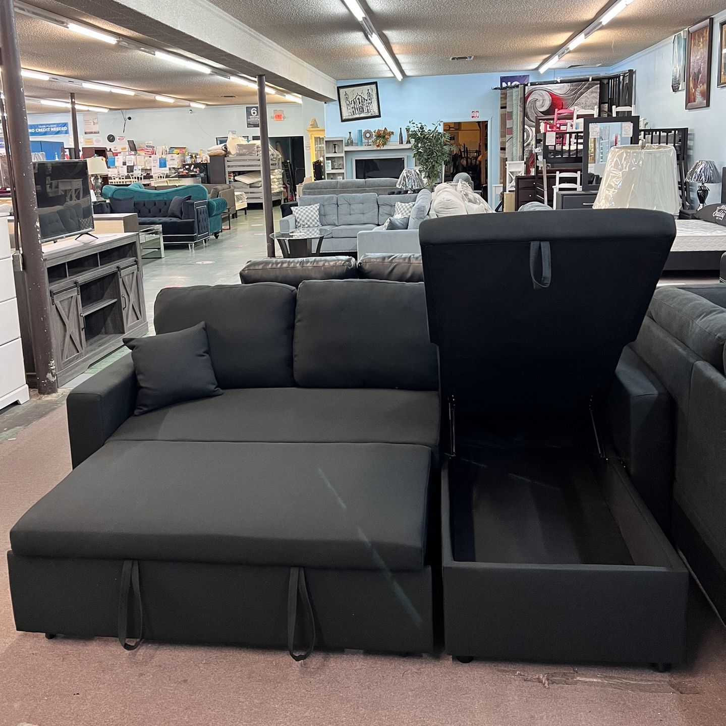 🚚Hot Deal🚚Brand New Reversible Pull Up Sectional With Storage Chaise $599, Black Or Gray Color, In Stock
