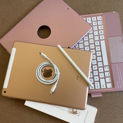 iPad 7th Generation (Rosegold - Pink) 32GB WiFi + Cellular with keyboard, pen & Accessories 