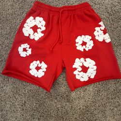 Red Denim Tear Shorts  Medium