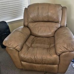 Genuine Leather Recliner And Couch Excellent Condition