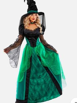 🎃 Sale! Deluxe Women`s Green Witch Costume & Hat Adult Witch Halloween Dress S - 2XL ( Reseda ca)
