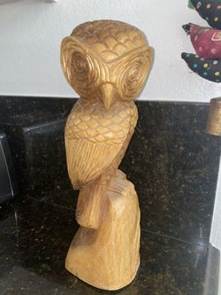 Mid Century Carved Signed Owl