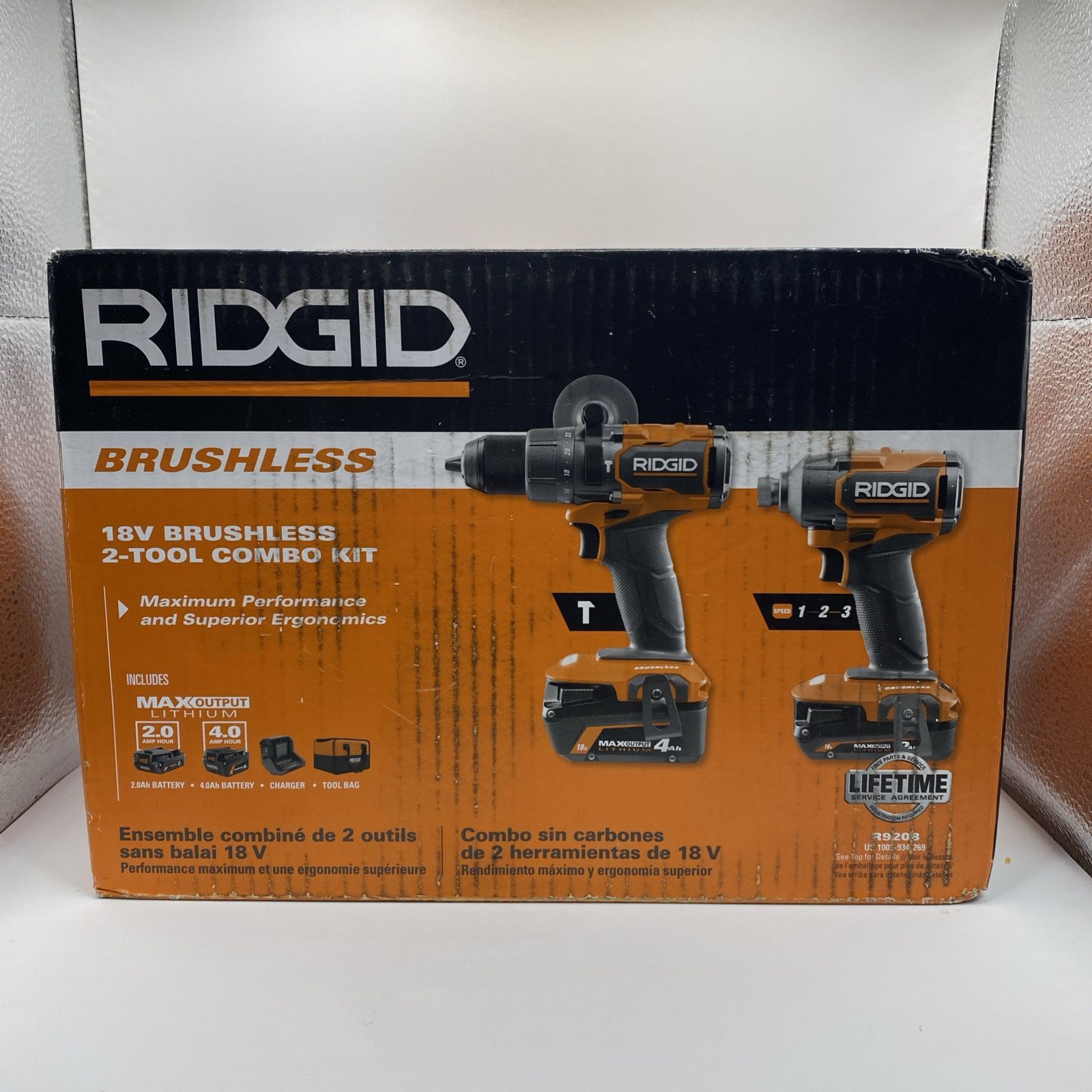 RIDGID R9208 18V Brushless 2-Tool Combo Kit Including Batteries & Charger