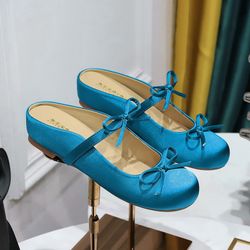 Elegant Satin Women Slippers with Decorative Bow and Breathable Cut Out Design Round Toe Hidden Platform Height Stylish Comfortable Indoor Outdoor Use