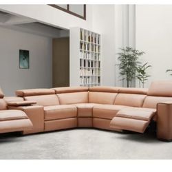 Grady Sectional/Recliner- Tan Leather, 20” Height