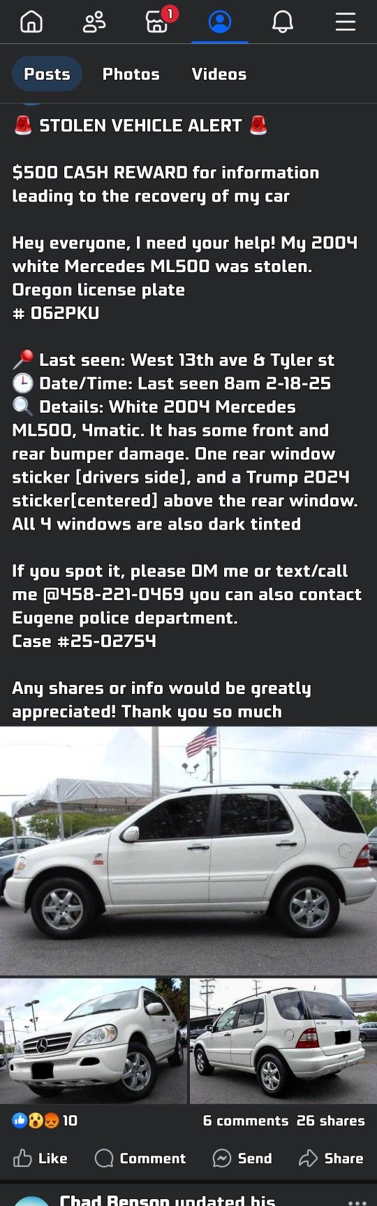 $500 CASH REWARD 🚨STOLEN VEHICLE ALERT🚨