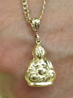 14k gold Buda & chain 24 inch 8 grams total