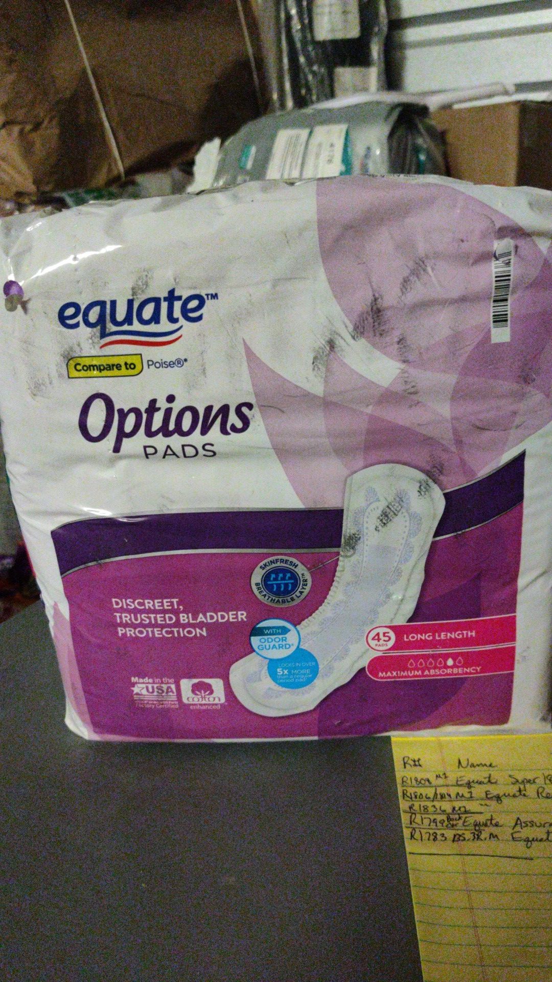 Equate Options Pads 45ct Long Length Max Absorbency
