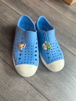 Blue Native C12 with cartoon character stickers #crocs #cartoon