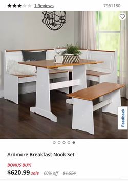 Ardmore Breakfast Nook kitchen table w storage bench