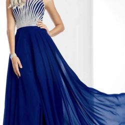 Blue Prom Dresss with Rhinestones Size S Open Back