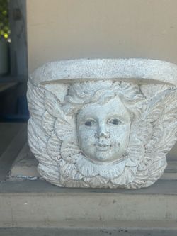 Absolutely delightful; Vintage Made in Mexico Carved Wooden Cherub with Glass Eyes Hanging Shelf: