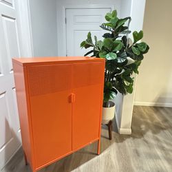 CSC DECOR INC Orange 3 Tier 47.24 in. H Metal Storage Cabinet with Adjustable Shelves 2 Door Metal Locker Style Accent Storage Cabinet