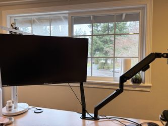 Double Monitor Arm, 17-32 Inch Monitor Mount up to 19.84 lbs, Fast Install VESA Mount for H