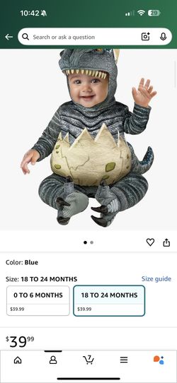 JURASSIC WORLD DINOSAUR COSTUME 12-18MONTHS