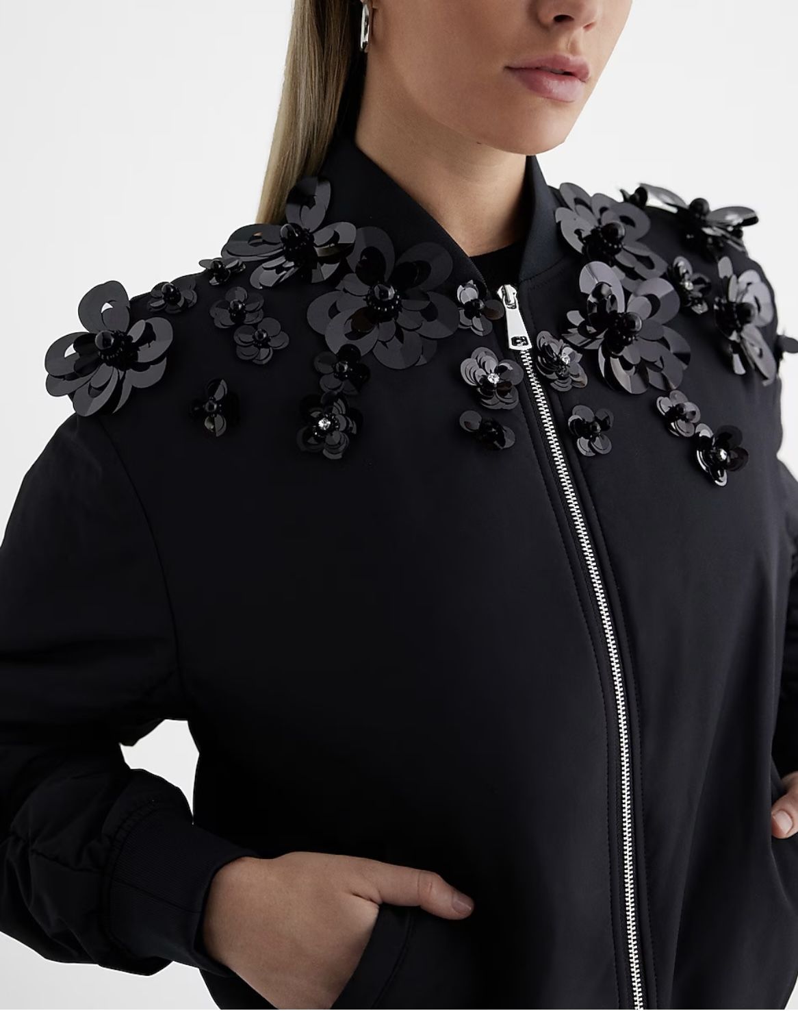 Express Jacket - Floral Embellished Oversized Bomber Jacket