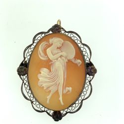 Vintage 10K Yellow Gold Carved Shell Cameo Brooch Pendant ~ 5.1 Grams Estate