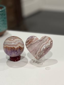 Amethyst Lace Agate Sphere and Heart Set