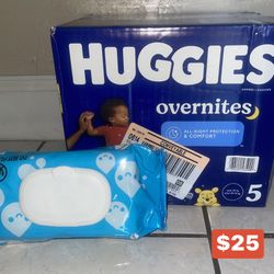 Huggies Overnites Size 5 + Pack Of Wipes