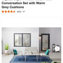 Crystal Cape 4-Piece Metal Patio Conversation Set with Warm Grey Cushions