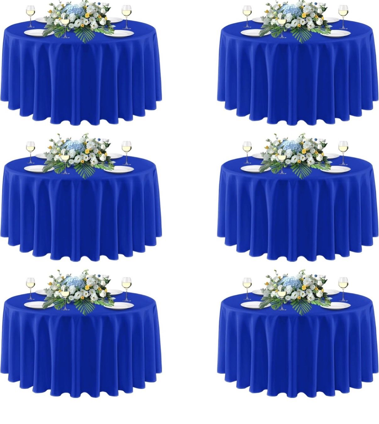 Royal Blue Round Tablecloths 90 Inch, 6 Pack - Circle Fabric Table Cloth for July 4th Independence Day Wedding Party Banquet Birthday, Washable Polyes