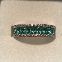 Green Zircon Channel Set Silver Band S925 Size 6, 7, 8 & 9