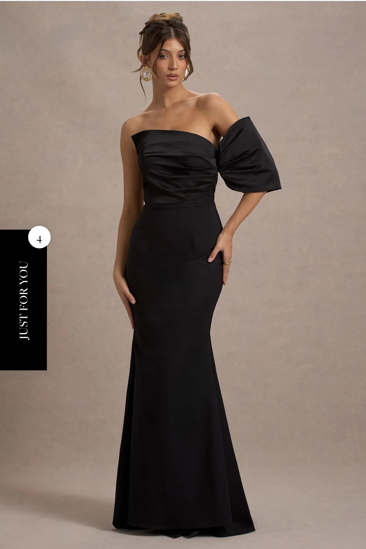 Black Gown Mermaid One Sleeve Maxi Dress Elegant