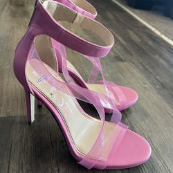 Jessica Simpson Pink Heels With Clear Straps 