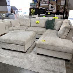 Thomasville Artesia Corduroy Fabric Sectional with Ottoman