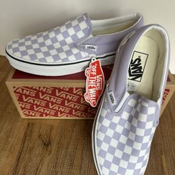 New Womens Vans Lavender Checkered Slip-on Sneakers