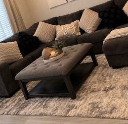 Tufted Ottoman Coffee Table with Storage Shelf