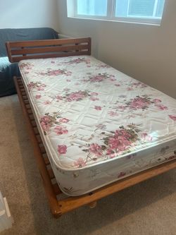 Twin Bed Frame + Mattress Set – Solid Wood – Moving Sale