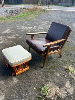 Mid-Century Wood Lounge Chair with Ottoman
