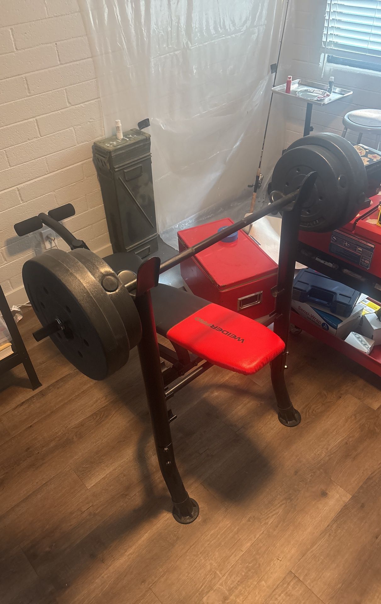 Bench Press With Weights And Leg Curl Attatchment
