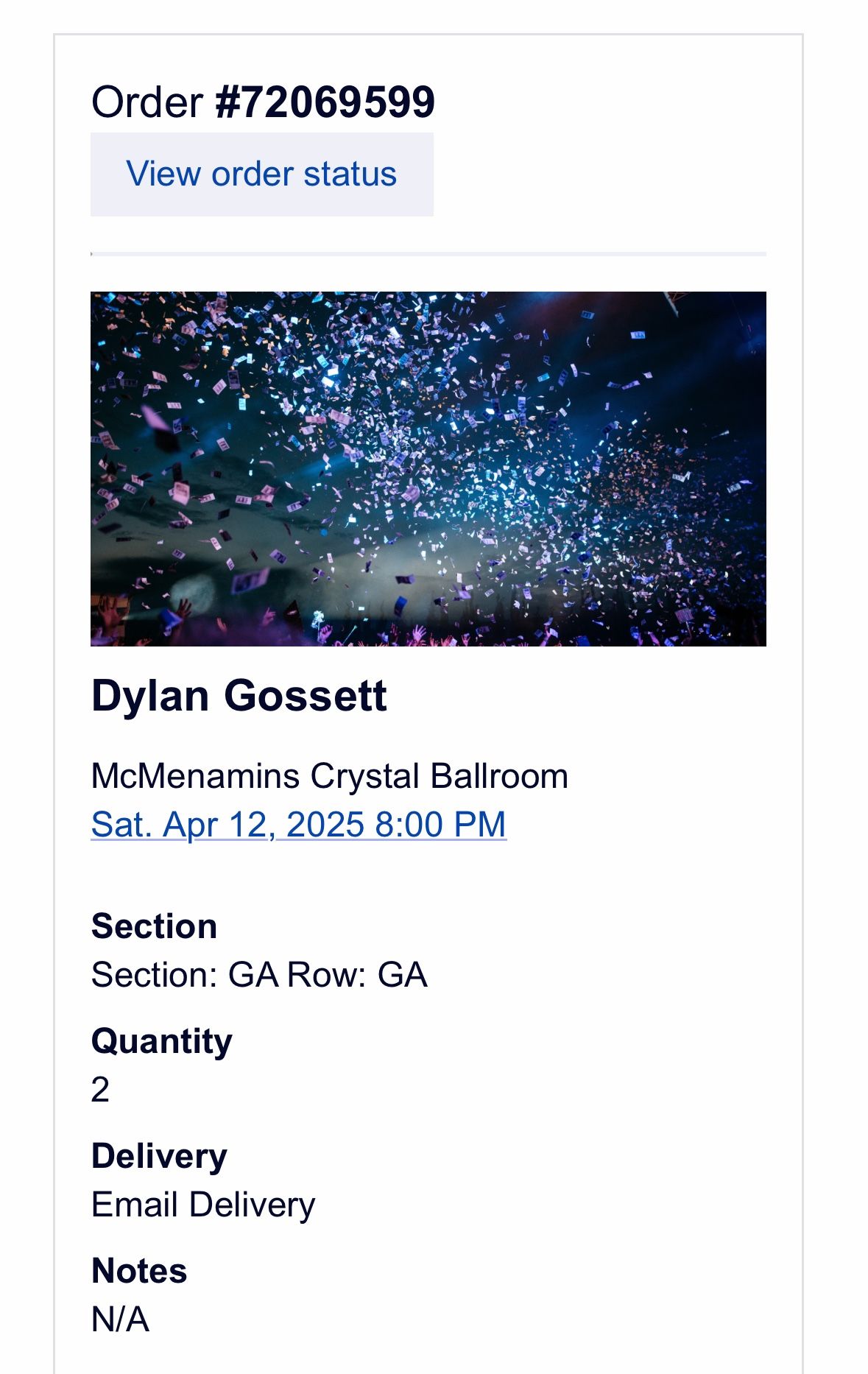 Dylan Gossett Tickets (Crystal Ballroom)