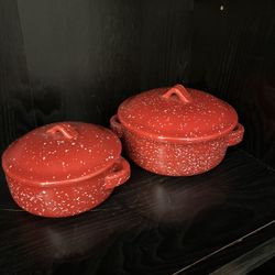 Red Speckled Glaze Pottery With Lids Set 