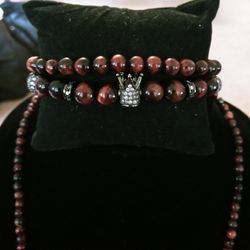 Red Tiger Eye Necklace And Bracelet Set