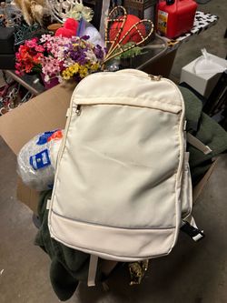 Cream Canvas Backpack with Gold Zippers