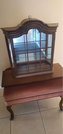 Antique wooden wall mount curio cabinet