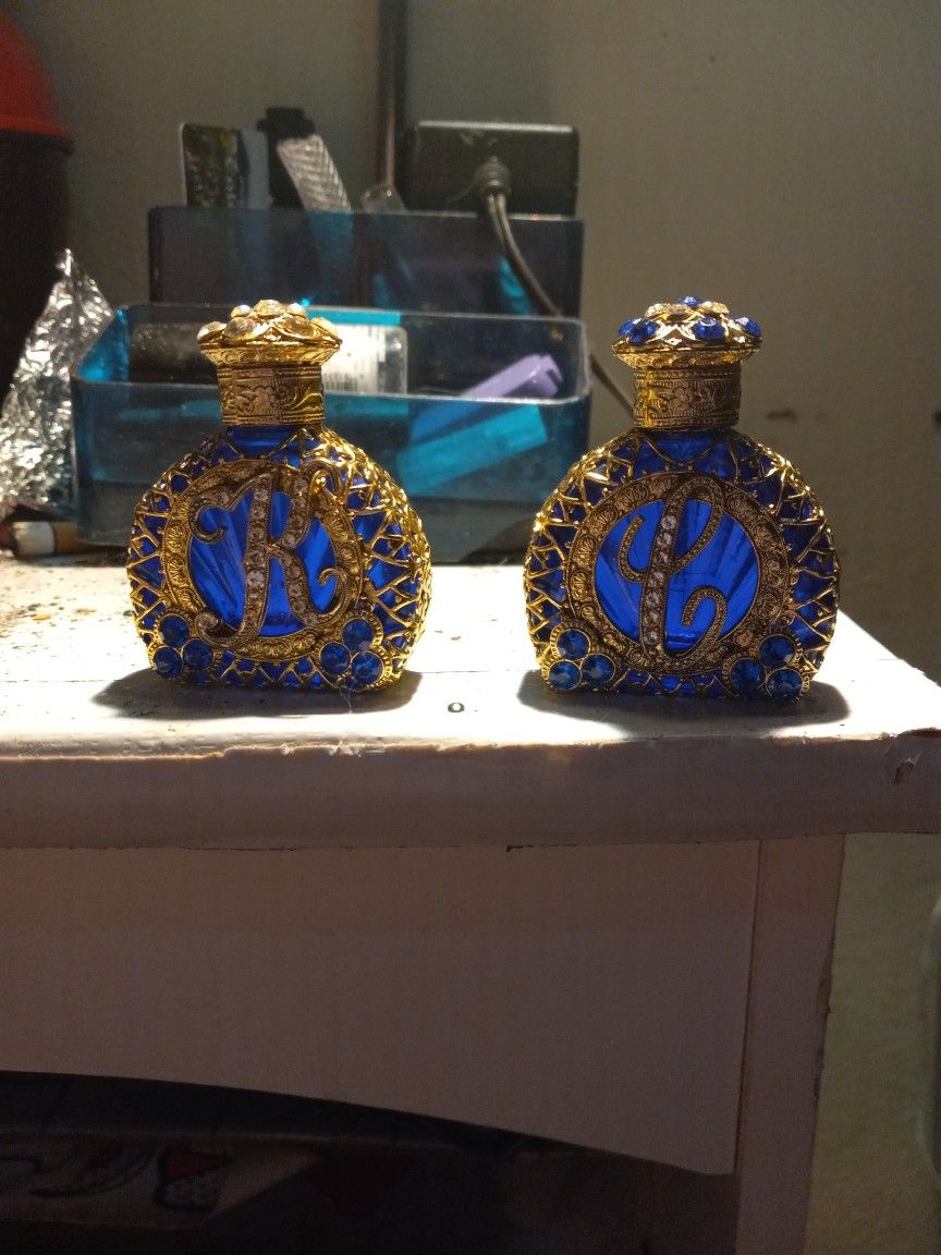 Antique Cobalt Bohemia Czech Perfume Bottles