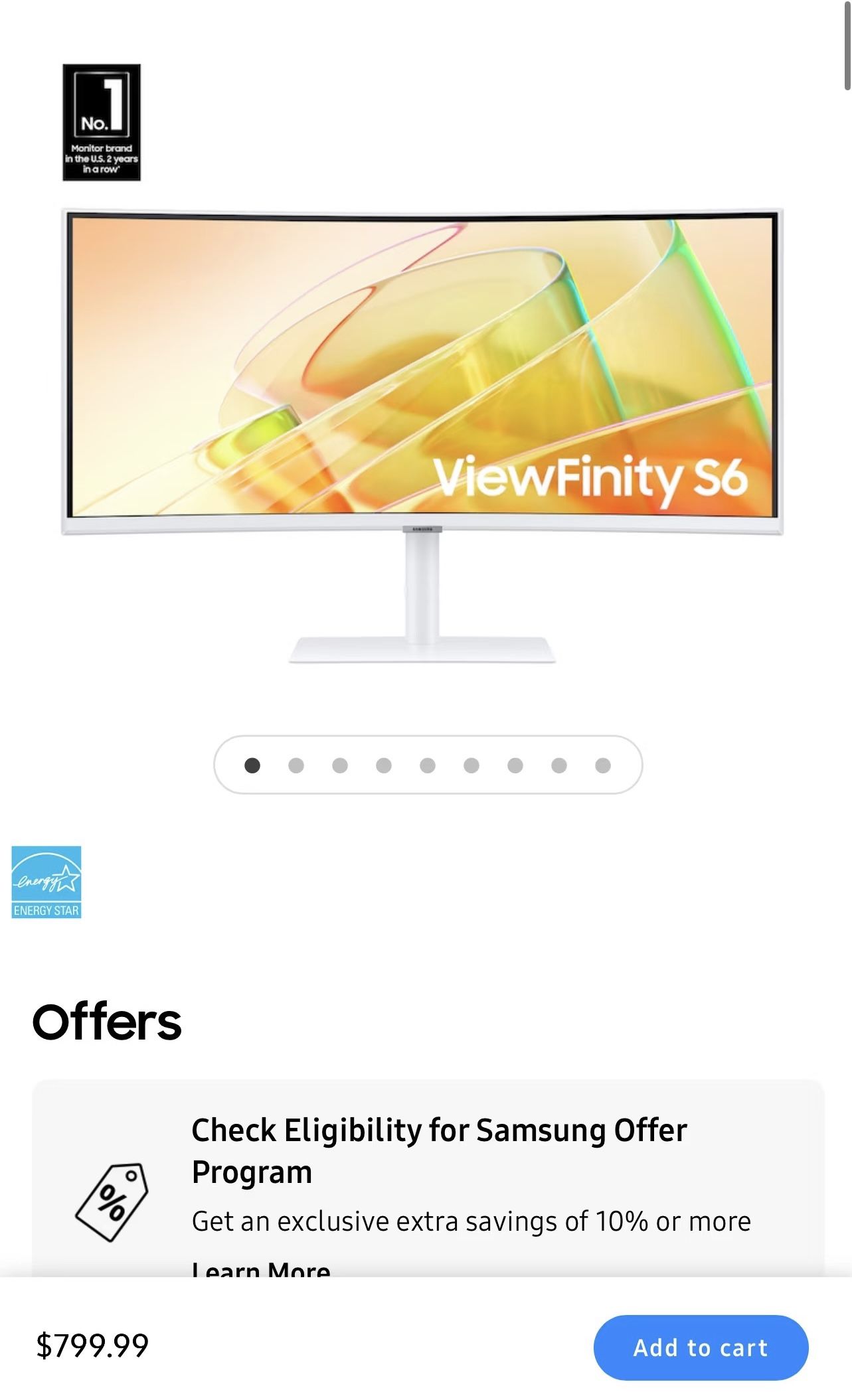 Samsung ViewFinity S6 34” Curved Monitor – Excellent Condition