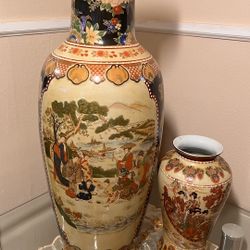 Vintage Chinese Satsuma Style Porcelain Moriage Decorative Vase